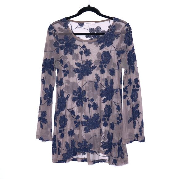 BLU PEPPER Embroidered Tulle Tunic Top Blue See-Through Mesh Casual Women's S - Picture 1 of 10